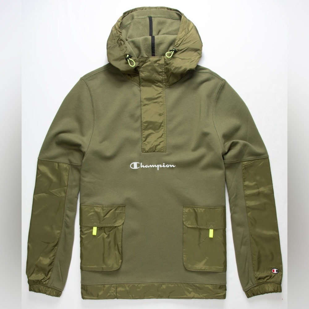 Champion Men's Sideline 1/4 Zip Hoodie Jacket In Olive Green Size Medium